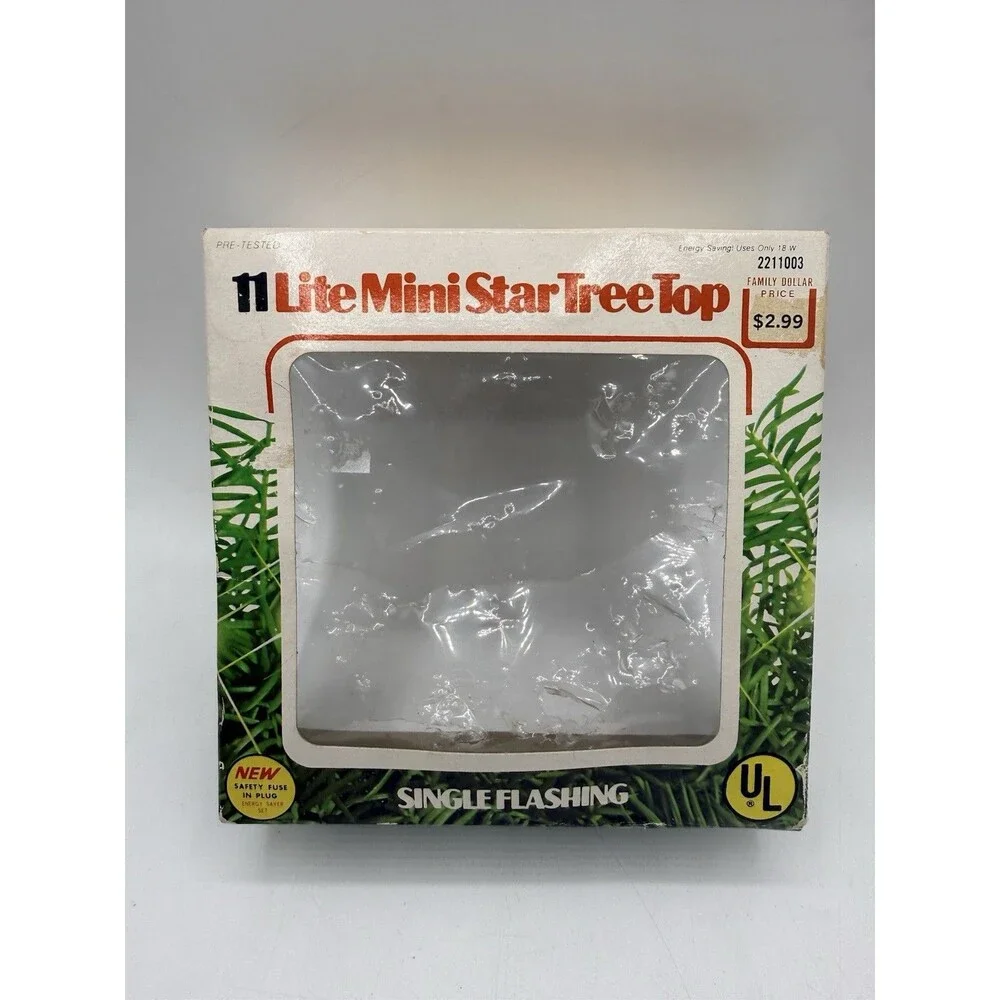 Vintage 11 Lite Mini Star Christmas Tree Top Single Flashing Topper w/ Box
